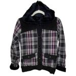 Fox Racing Girls Coat Small Plaid Button Front Faux Fur Lined Hood Pockets Gray Photo 0