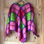 Bright multicolored plaid fleece handmade poncho & scarf set OS Size undefined Photo 2
