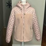 Kate Spade Light Pink Mixed Media Teddy Fleece Hooded Quilted Coat Size Small Photo 3