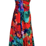 Vintage Formal Dress XS Y2K Strapless Long Gown Holiday Party Beaded Tropical Red Photo 0