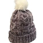 Soft Surroundings  Grey Chenille Knit Beanie Faux Fur Lined Pom Pom Top Photo 2