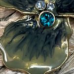 Vintage Enamel Orchid Brooch with Rhinestone Accents Green Photo 4