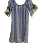 J Gee 2X Boho Peasant Tunic Dress Seersucker Embroidered Fringe Hem Off Shoulder Blue Size undefined Photo 0