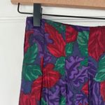 Vintage Floral Print Midi Skirt Pleated A Line Purple Red Green Size‎ M 90s Size M Photo 3