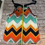 TEENPLO Chevron Print Halter Top S Dopamine Boho Coconut Girl Festival Rainbow Blue Photo 4