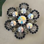 Vintage Silver Smokey Grey amd Black Flower Brooch Pin Photo 1