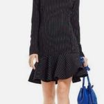 Ralph Lauren Polo  Wool Blend Pinstripe Long Sleeve Ruffle Dress in Black Size 2 Photo 0