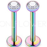 Rainbow Stainless Steel CZ Flat Back Earrings Pink Photo 0