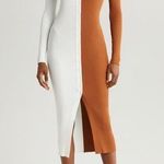 STAUD Shoko Colorblock Sweater Dress Burnt orange white Size M Photo 0