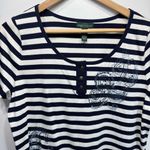 Ralph Lauren Lauren  Navy Blue & White Striped Tee Beaded & Sequined Paisleys L Photo 1