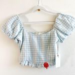 Love Shack Fancy Top Breonna Puff Sleeve Gingham Crop Top in Blue Patriot Sz 0 NWT Photo 2