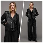 ALLSAINTS NEW  Balfern Belted Hem Sheep Leather Moto Jacket Black Size 0 Photo 3