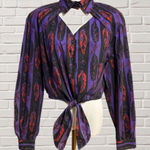 Adobe Rose 1992 Feather Print Western Cutout Purple Red Southwestern Boho L Size L Photo 0