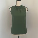 J.Crew Ruffle Mock Neck Blouse XXS Army Green  Preppy Corporate Chic Work Shirt‎ Photo 1