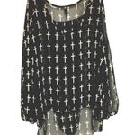 Love Culture  Sheer Crosses Top Black Medium Photo 7