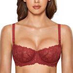 DOBREVA Women’s Lace Bra Balconette Push Up Sexy Red Size 34 C Photo 0