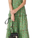Banjanan Iris Ruffle Floral Midi Dress Women Medium Green Prairie Peasant Boho Photo 0