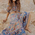 Spell Seashell Maxi Skirt Opal Cotton Floral Mermaid Print Small EUC Blue Photo 0