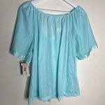 Kelly Reed Nylon Vintage Pajama Lounge Top Blouse Blue Embroidered Large Photo 9