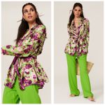 Giovanna Nicolai Silk Floral Wrap Top Size 44 Medium Purple Green Floral Chic Photo 1