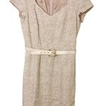 Antonio Melani Winnie Tweed Linen Cap Sleeve Belted Dress Tan 8 Photo 0