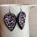 NEW! Pebbled Faux Leather Double Layer Leopard Black Teardrop Dangle Earrings Photo 3