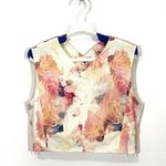 Rebecca Taylor Floral Cropped Top Crossover Back Sleeveless Peach Ivory Size 6 Photo 1