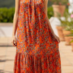 FRNCH Aneth Floral Silk Blend Sleeveless Maxi Dress Womens Size Small Boho Orange Photo 1