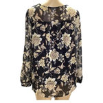 Fig and Flower Size Medium Floral Long Sleeve Blouse with Lining. New with Tags Black Photo 3