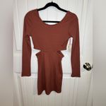 Open Edit Rust Cut Out Side Ribbed Long Sleeve Dress Photo 1