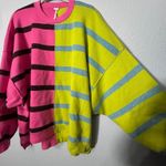 Free People NEW  Uptown Stripe Pullover Sweatshirt Pink Green Combo MD Oversized Photo 6