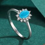 SIZE 9 925 Crown Natural Turquoise Cubic Zirconia Ring Silver Photo 1