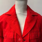 CAbi Red Snap-Up Jacket Long Sleeve Small Pockets Cotton Linen Holiday Christmas Photo 6