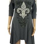 Vocal Crochet Lace Accent Embellished 3 Quarter Sleeve Shark Bite Tunic Dress S Photo 10