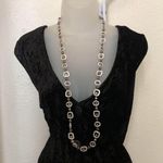 Vintage Silver square pearl stones pearl long necklace with magnetic closure Photo 0