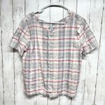 Susina Top Women Size Small Multicolor Plaid Short Sleeve Blouse Raw Hem Casual Photo 0