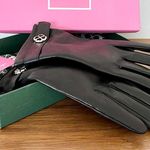 Kate Spade NWT Leather Flower Buckle Logo Gloves Black Women's Size M Photo 0