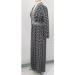 Vintage 70s Geometric Print Maxi Dress Empire Waist Long Sleeve Black White 8 Photo 7