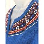 Rini Blue Embroidered Boho Tunic Dress XL Cotton V Neck 3/4 Sleeve Hippie Photo 7