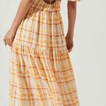 ASTR New Plaid Puff Sleeve Tie Open Back Tiered Midi Dress Orange Yellow Small Photo 5