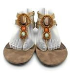 MIA  Womens Rosy Low Wedge Thong Gold Beaded Jeweled Sandal Size 9.5 Photo 1