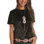 Motto women’s velvet black top size Small short sleeve casual dress. Photo 0