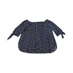 Draper James  Heart Field Lennox Off The Shoulder‎ Blouse Navy White Large Photo 2
