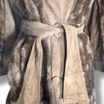 Vintage 70s Tocci England Faux Fur Suede Belted Coat Burgundy Lined Elegant Boho Brown Size M Photo 3