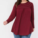Lane Bryant Women’s Swing Crew-Neck Trim Top Red Maroon Long Sleeve size 22 24 Photo 0