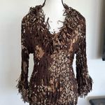 Agora Brown Tan Ruched Ruffled Blouse Size M Photo 4