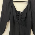 Reformation  Black Mini Dress with Puff Sleeve and Tie Front Photo 4