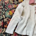 St. John Sport Women’s Ribbed Collar Sweater Cotton Blend Lace Up Neckline Large White Photo 3