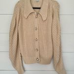 Moon River Women’s Large Puff Sleeve Textured Jacket Cream Cable Knit Cardigan Photo 0