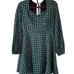 Band of the Free Genevieve Teal Diamond Long Sleeve Boho Mini Dress Size Large Green Photo 1